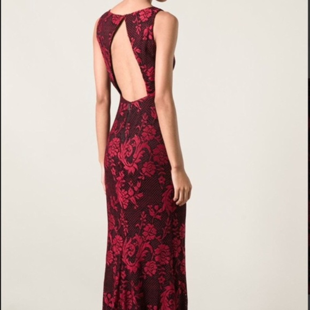 NWT Alice + Olivia long red/black lace dress